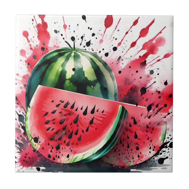 Wassermelone Explosion Wasserfarbe Fliese (Vorderseite)