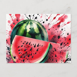 Wassermelone Explosion Wasserfarbe Postkarte
