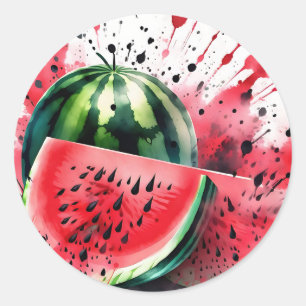 Wassermelone Explosion Wasserfarbe Runder Aufkleber