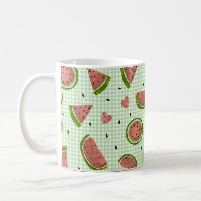 Wassermelone Frucht Nahtloses Muster auf Green Gin Kaffeetasse (Links)