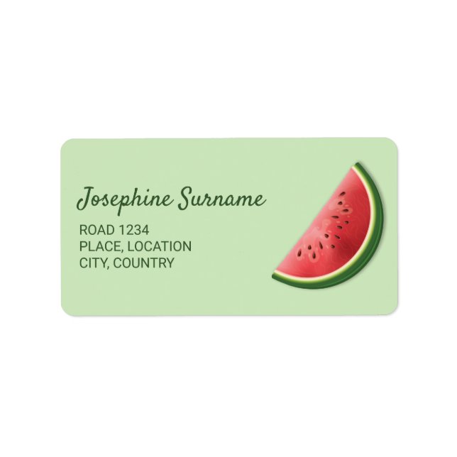 Wassermelone Frucht Slice On Green mit Custom Text Adressaufkleber (Vorne)