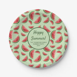 Wassermelone Fruchtmuster auf dem grünen Sommer-Pa Pappteller
