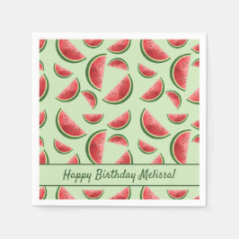Wassermelone Fruchtmuster auf grünem Happy Birthda Serviette