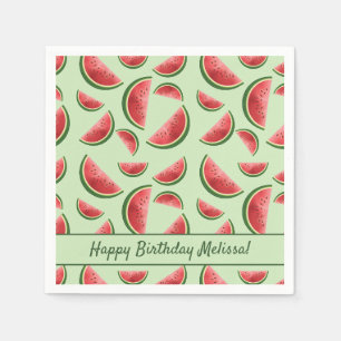 Wassermelone Fruchtmuster auf grünem Happy Birthda Serviette