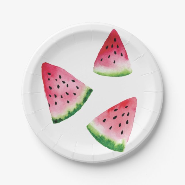 Wassermelone Fruchtscheiben Aquarellfarben Pappteller (Vorderseite)