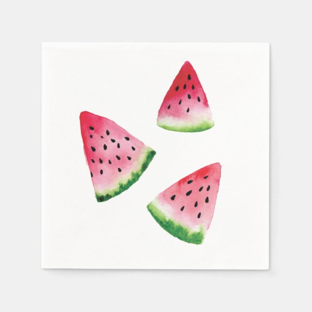 Wassermelone Fruchtscheiben Aquarellfarben Serviette (Vorderseite)