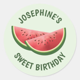 Wassermelone Fruchtscheiben auf Grün und Text Gebu Runder Aufkleber