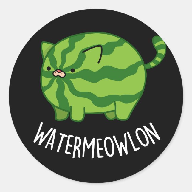 Wassermelone Funny Watermelon Kat Pun Dark BG Runder Aufkleber (Vorderseite)