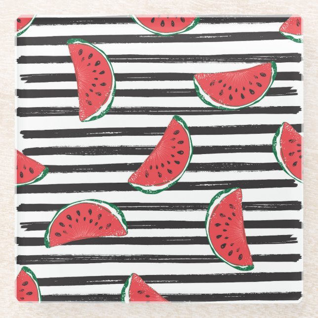 Wassermelone gestreift, Vintag nahtlos. Glasuntersetzer (Vorderseite)