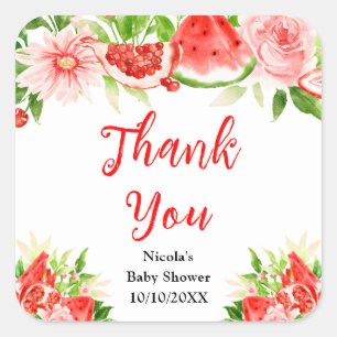 Wassermelone Granatapfel Baby Shower Danke Quadratischer Aufkleber
