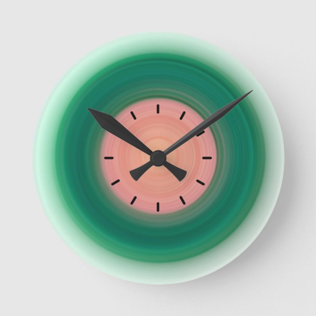 Wassermelone:) Grün und Rosa Runde Wanduhr (Vorderseite)