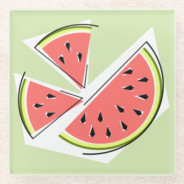 Wassermelone Grüne Stücke Glasuntersetzer (Vorderseite)