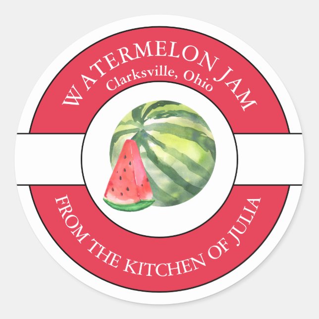 Wassermelone-Jam-Label Runder Aufkleber (Vorderseite)