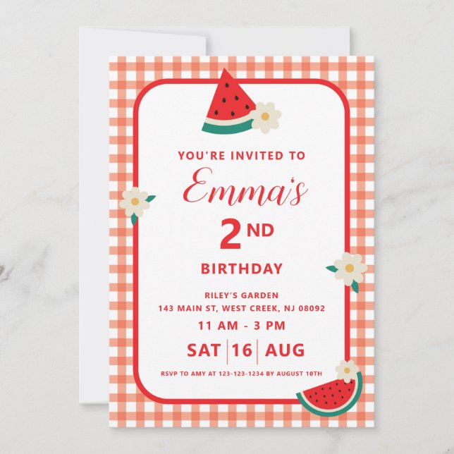 Wassermelone Kariert Flat Card (Vorderseite)