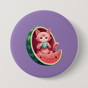 Wassermelone Katze Kaffeepause Button