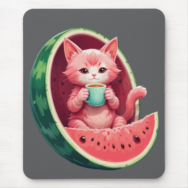 Wassermelone Katze Kaffeepause Mousepad (Vorne)