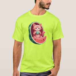 Wassermelone Katze Kaffeepause T-Shirt