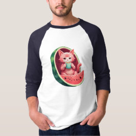 Wassermelone Katze Kaffeepause T-Shirt
