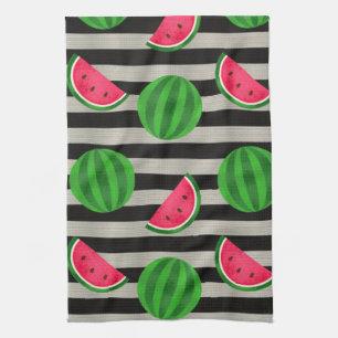 Wassermelone Moderne Schwarz-Weiß-Streifen Geschirrtuch
