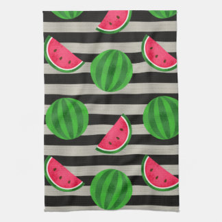 Wassermelone Moderne Schwarz-Weiß Streifen Geschirrtuch