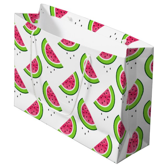 Wassermelone Muster 2 Große Geschenktüte (Vorderseite Schrägansicht)