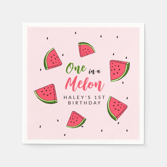 Wassermelone Niedlich in Melon 1. Geburtstag eines Serviette (Vorderseite)
