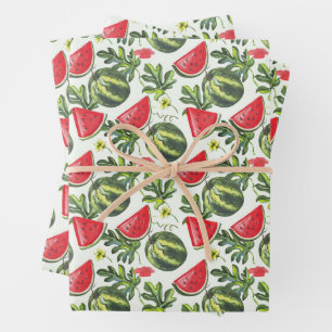 Wassermelone Obst, Wassermelone Scheiben und Blätt Geschenkpapier Set