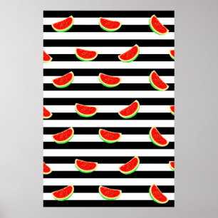 Wassermelone, Obstposter, BLACK-Streifen Poster