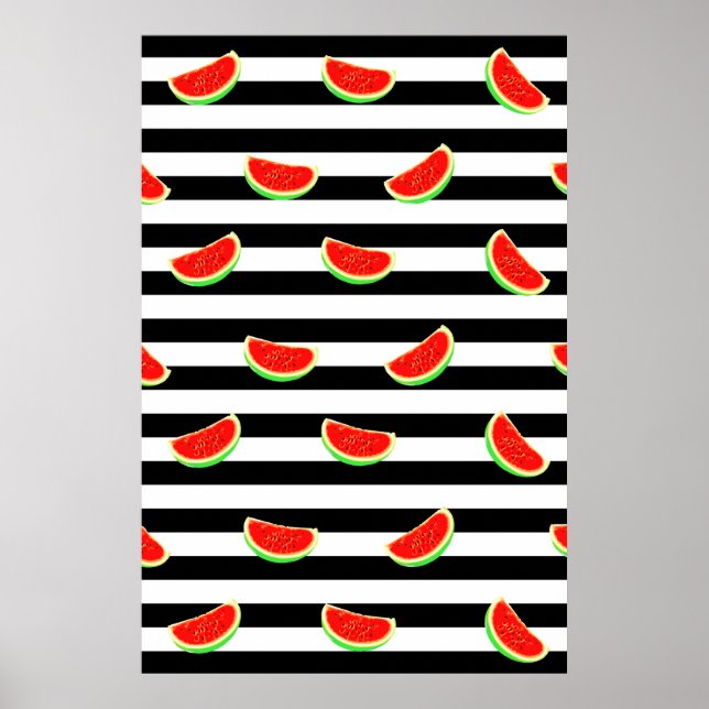 Wassermelone, Obstposter, BLACK-Streifen Poster (Vorne)