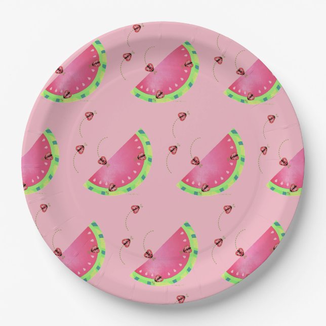 Wassermelone-Pappteller des Marienkäfers Pappteller (Vorderseite)
