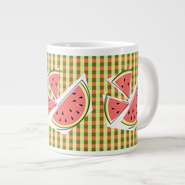 Wassermelone Pieces Karo Jumbo-Tasse (Vorderseite Rechts)