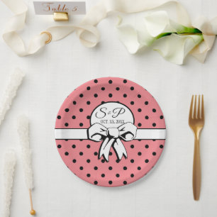 Wassermelone Pink Black Dots White Bow Personalisi Pappteller