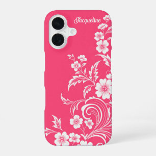 Wassermelone Pink Florales Wirbeln iPhone 16 Hülle