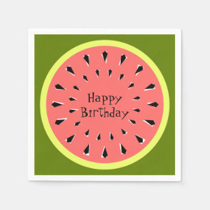 Wassermelone Pink Happy Birthday schwarz Serviette
