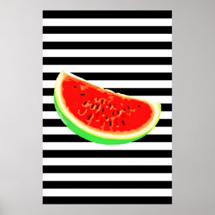 Wassermelone, Poster, Sommerposter, BLACK-Streifen Poster
