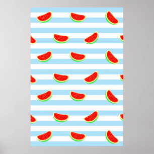 Wassermelone, Poster, Sommerposter, blaues Muster, Poster