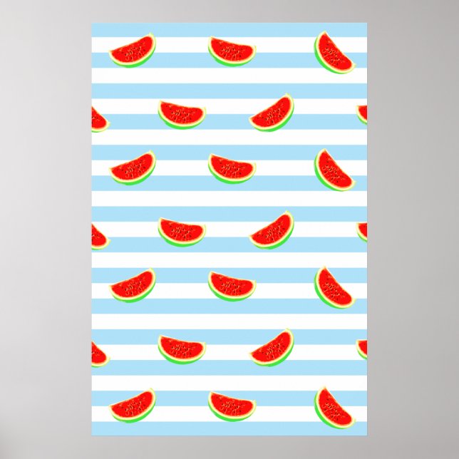 Wassermelone, Poster, Sommerposter, blaues Muster, Poster (Vorne)