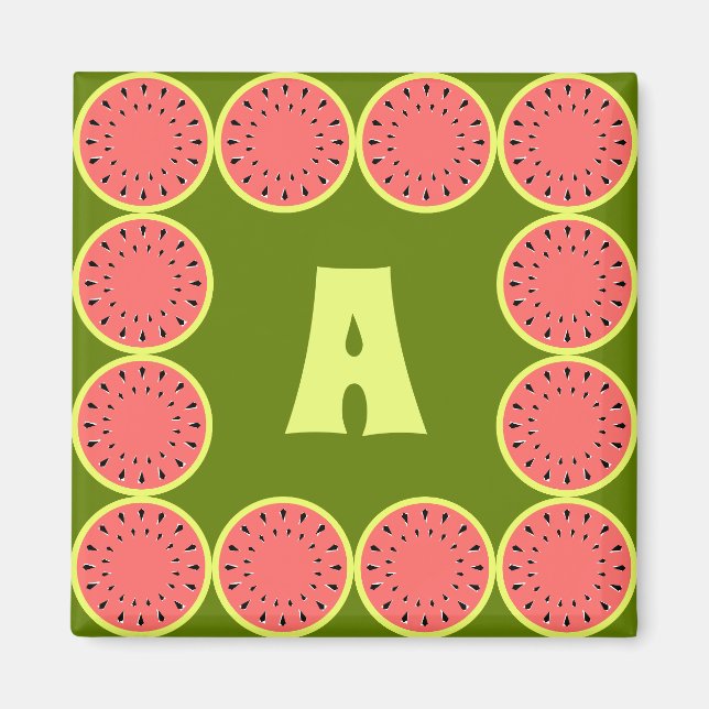 Wassermelone Rosa Monogramm Magnet (Vorne)