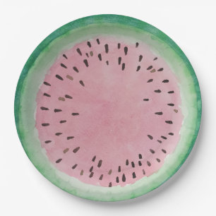 Wassermelone-rosa u. grünes handgemaltes Aquarell Pappteller