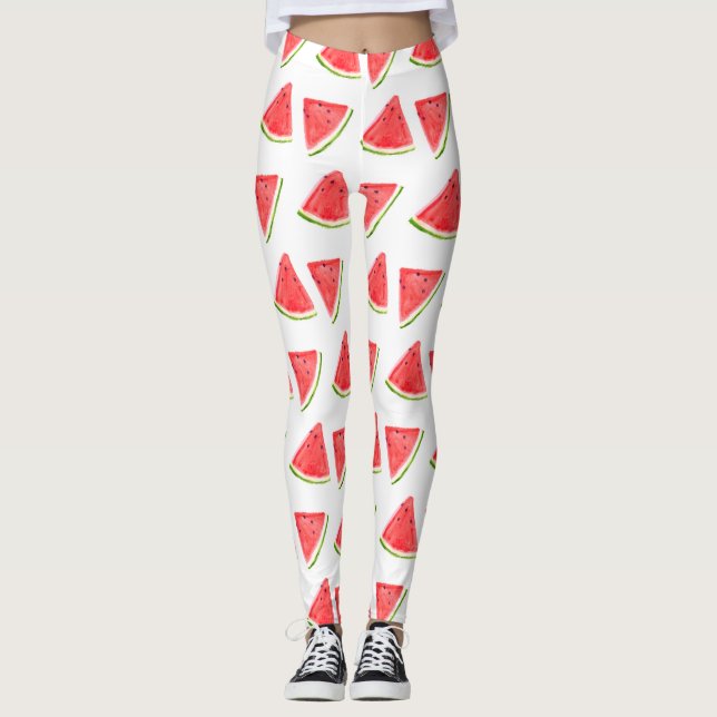 Wassermelone Rote Frucht Aquarellfarbe Muster Leggings (Vorderseite)