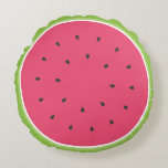Wassermelone Rundes Kissen<br><div class="desc">Wassermelone,  Scheiben,  Obst,  Essen,  Sommer,  niedlich,  Rosa,  Cartoon,  Kinder,  rund</div>