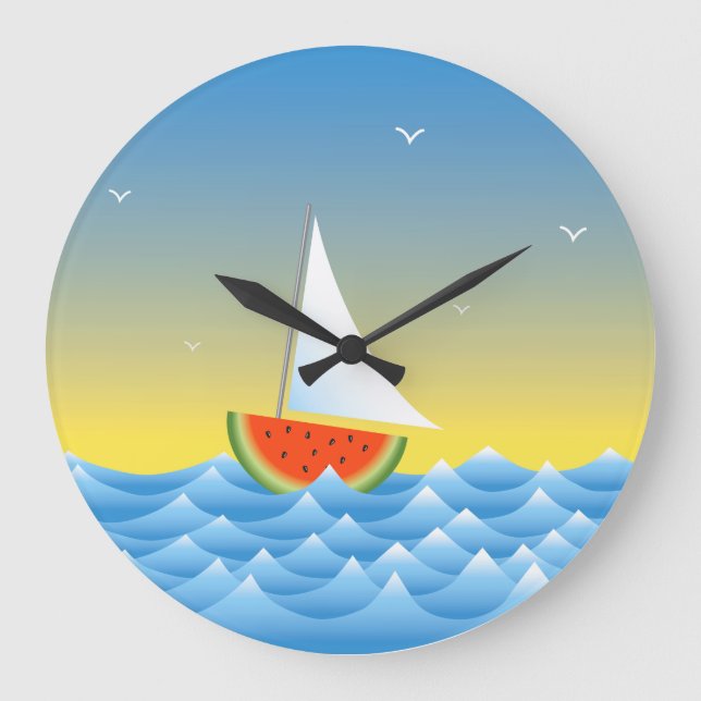 Wassermelone Sailboat Große Wanduhr (Vorderseite)