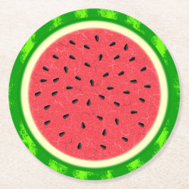 Wassermelone-Scheibe-Sommer-Frucht mit Rinde Runder Pappuntersetzer