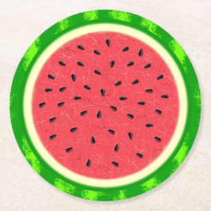 Wassermelone-Scheibe-Sommer-Frucht mit Rinde Runder Pappuntersetzer