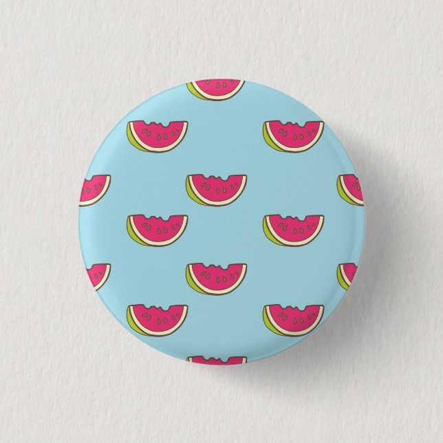 Wassermelone-Scheiben auf aquamarinem Muster Button (Vorderseite)