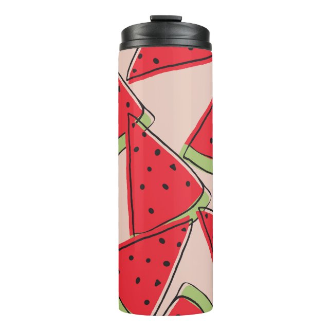 Wassermelone Scheiben Rosa Hintergrund Muster Thermosbecher (Vorderseite)