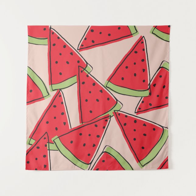 Wassermelone Scheiben Rosa Hintergrund Muster Wandteppich (Vorderseite)