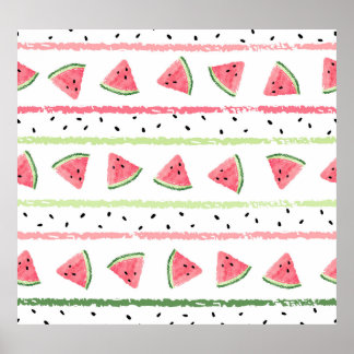 Wassermelone Scheiben: Wasserfarbe gestrichen Naht Poster