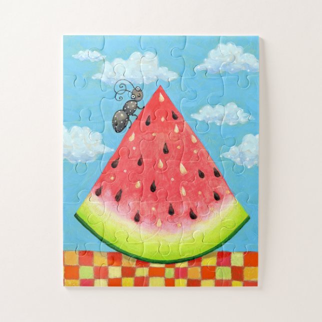 Wassermelone Slice mit Ant Funny Whimsischer Somme Puzzle (Vertikal)