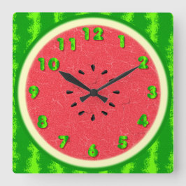 Wassermelone Slice Sommer Früchte mit Rind Quadratische Wanduhr